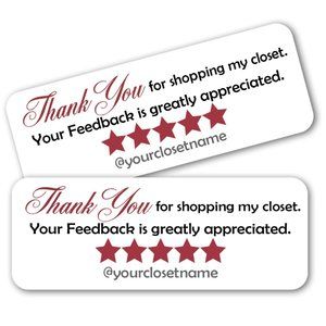♥️ 5x25 / 120 Thank for Shopping My Closet Sticker Labels MATTE